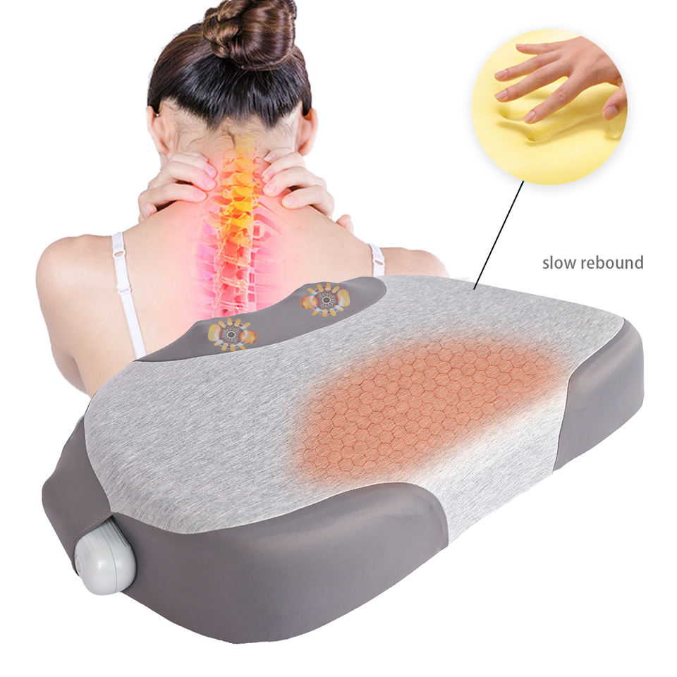 Massage Headrest for Bed - Memory Foam Heated Neck Massager Pillow