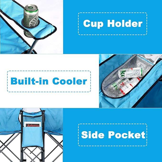 Portable Folding Double Duo Camping Chair with Umbrella